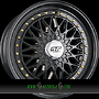  GTP 072 7,5x17 4x100 ET35.00 schwarz voll lackiert goldene zierschrauben